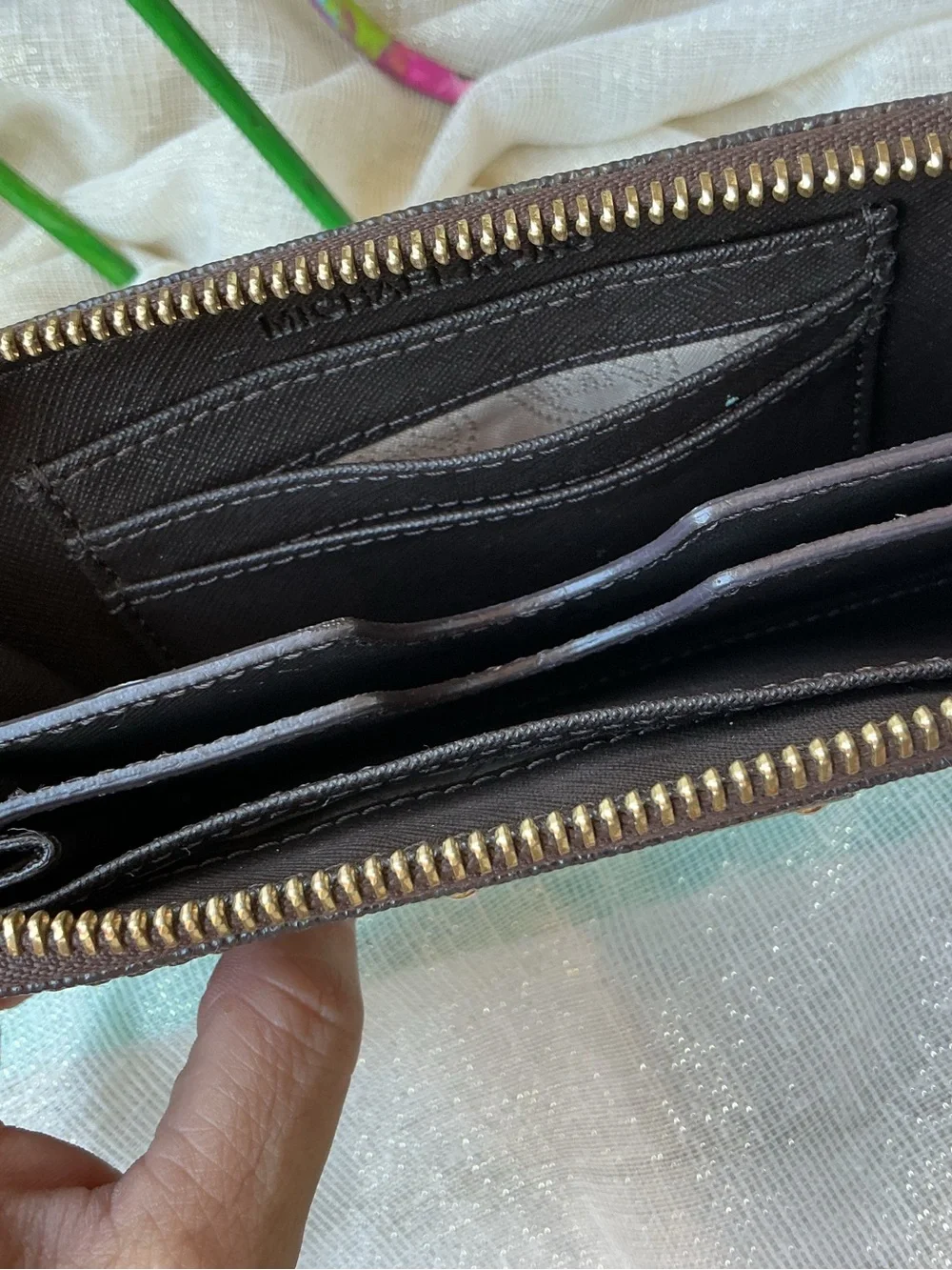 Michael Kors Black Pebbled Leather Wristlet with Gold Plate